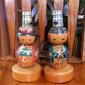 Vintage Girl & Boy Japanese Kokeshi doll Lamps